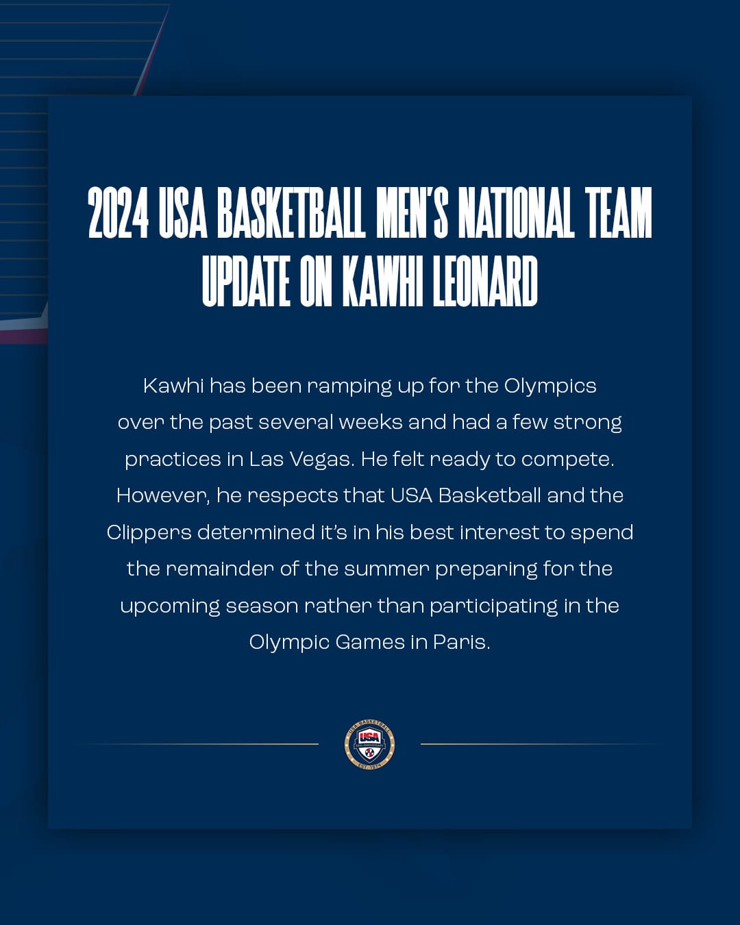 Kawhi Leonard Withdraws from USA Basketball